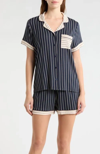 French Connection Stripe Pocket Short Pajamas In Blue