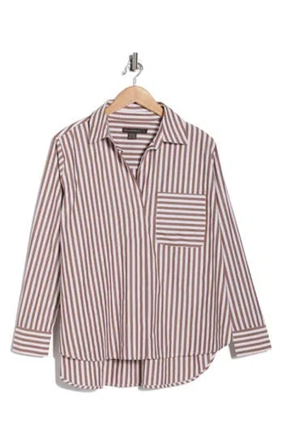 French Connection Stripe Relaxed Popover Shirt In Brown