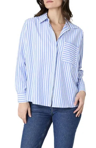 French Connection Stripe Relaxed Popover Shirt In Blue / Linen