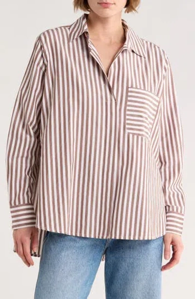 French Connection Stripe Relaxed Popover Shirt In Brown