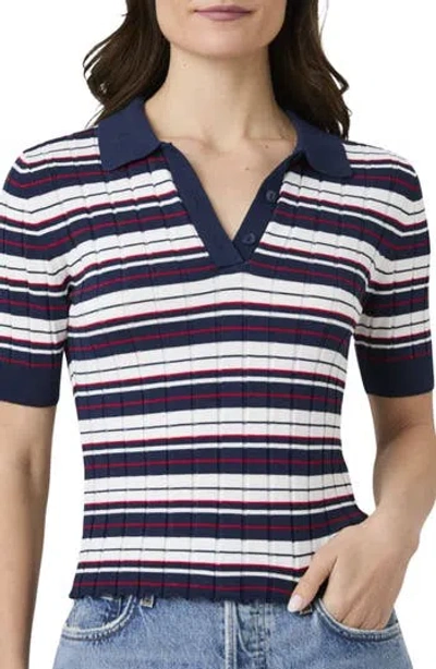 French Connection Stripe Rib Polo Shirt In Multi