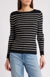 French Connection Stripe Rib Top In Blk Clsic Crm