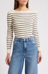 French Connection Stripe Rib Top In Clsc Crm-blk
