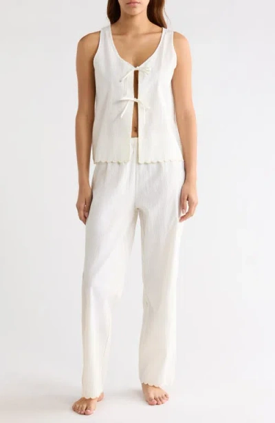 French Connection Stripe Scallop Edge Cotton Pajamas In White