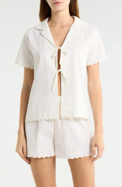 French Connection Stripe Scallop Edge Cotton Short Pajamas In Neutral