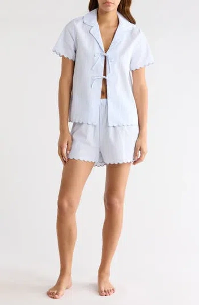 French Connection Stripe Scallop Edge Cotton Short Pajamas In Red