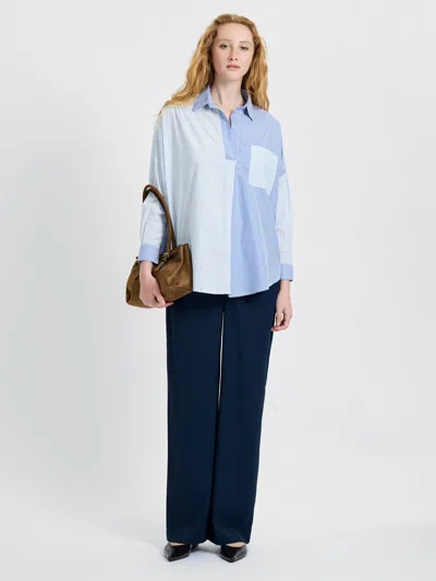 French Connection Stripe Shirting Popover Shirt In Blue