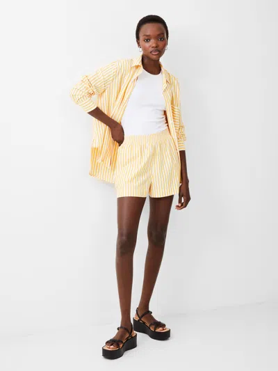 French Connection Stripe Shirting Shorts Banana/linen White In Multi