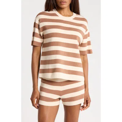 French Connection Stripe Short Sleeve Sweater In Gold