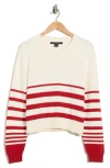 French Connection Stripe V-neck Sweater In White