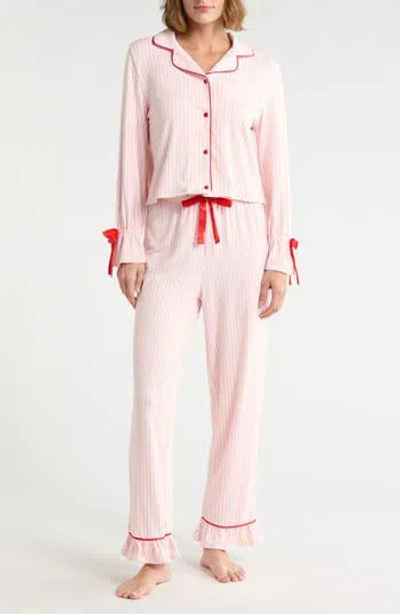 French Connection Striped Ruffle Pajama Set In Pink