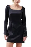 French Connection Long Sleeve Satin Minidress In Black