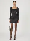 French Connection Structured Satin Long Sleeve Scoop Neck Mini Dress  Dresses In Black