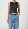 French Connection Structured Satin Sleeveless Crop Top In Black In Black