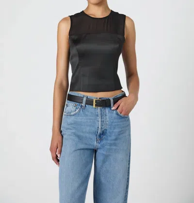 French Connection Structured Satin Sleeveless Crop Top In Black