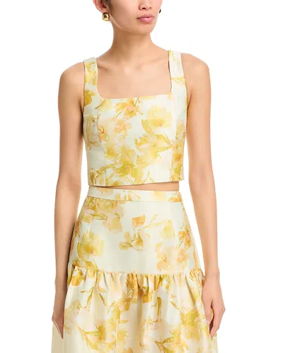 French Connection Structured Taffeta Sophie Fleur Cropped Top In Yellow