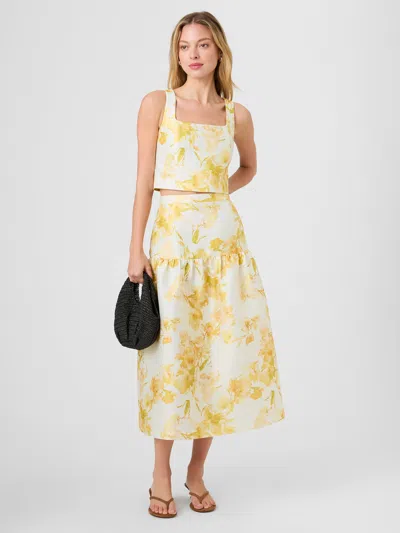 French Connection Structured Taffeta Sophie Fleur Midi Skirt In Yellow