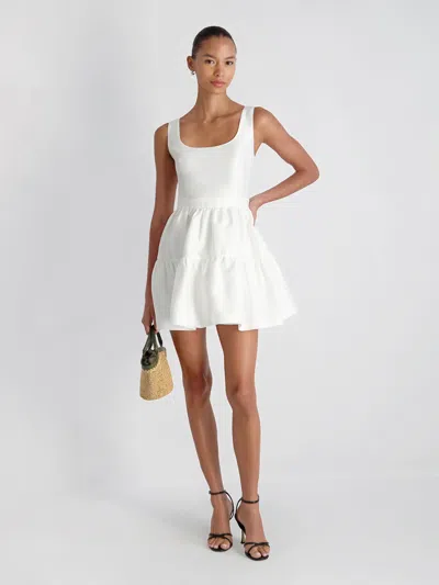 French Connection Structured Taffeta Tiered Flare Mini Dress In White