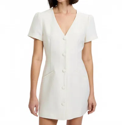 French Connection Structured Taffeta V Neck Short Sleeve Mini Dress In Parchment In Multi