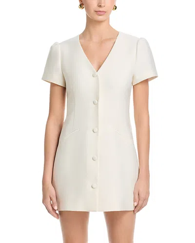 French Connection Structured Taffeta V Neck Short Sleeve Mini Dress In Neutral