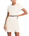 French Connection Structured Tweed Dress In Classic Cream-black