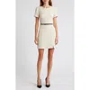 French Connection Structured Tweed Dress In Classic Cream-black