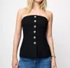 French Connection Structured Tweed Strapless Button Top In Black