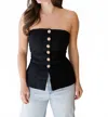 French Connection Structured Tweed Strapless Button Top In Black