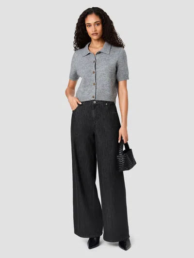 French Connection Suzie Knit Short Sleeve Collar Top In Grey