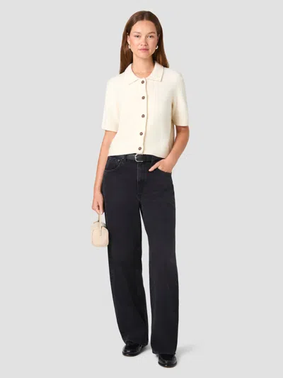 French Connection Suzie Knit Short Sleeve Collar Top In Oatmeal Melange