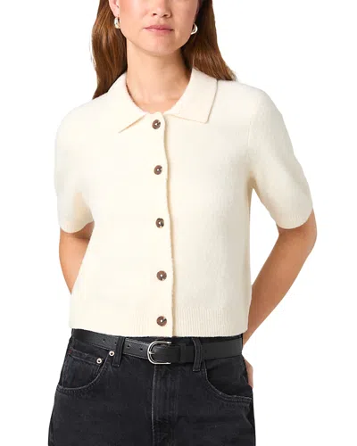 French Connection Suzie Knit Short Sleeve Collared Cardigan Sweater In White