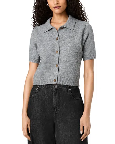 French Connection Suzie Knit Short Sleeve Collared Cardigan Sweater In Gray