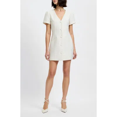 French Connection Structured Taffeta V Neck Short Sleeve Mini Dress In Neutral