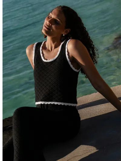 French Connection Teddy Diamond Knit Contrast Cami In Black
