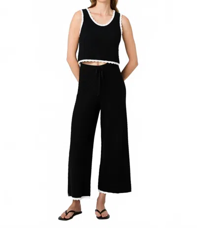 French Connection Teddy Diamond Knit Pants In Black Summer White