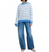 French Connection Teddy Knit Open Stripe Pullover Sweater In Summer White-blue Hydrangea In Blue