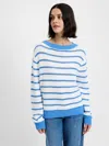 French Connection Teddy Knit Open Stripe Pullover Sweater In Summer White-blue Hydrangea In White