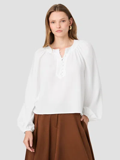 French Connection Tencel Shirting Half Placket Long Sleeve Top In Cocoa Brown