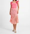 French Connection The Cosette Verona Slip Midi Skirt In Camellia Rose/ Mandarin Orange In Multi