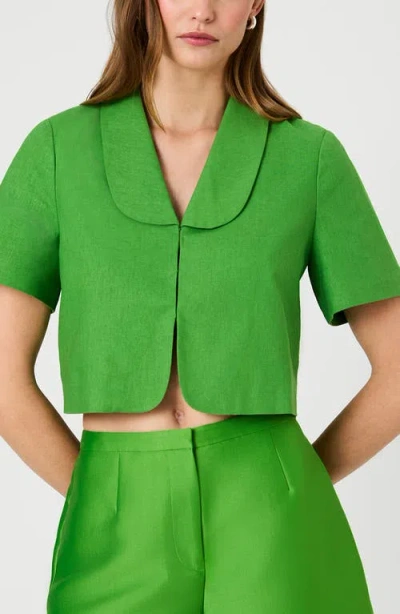French Connection Theo Oversize Peter Pan Collar Crop Top In Green
