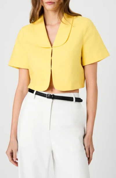 French Connection Theo Oversize Peter Pan Collar Crop Top In Yellow