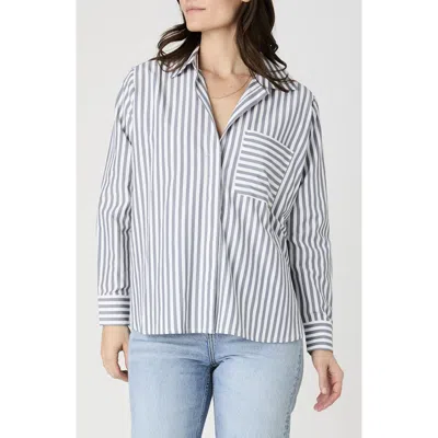 French Connection Thick Stripe Shirt In Light Grey/linen White