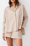 French Connection Relaxed Popover Shirt In Tobacco Brown/ Linen White