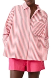French Connection Relaxed Popover Shirt In True Red/ Linen White