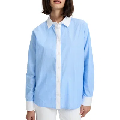 French Connection Ticking Stripe Cotton Poplin Button-up Shirt In Blue