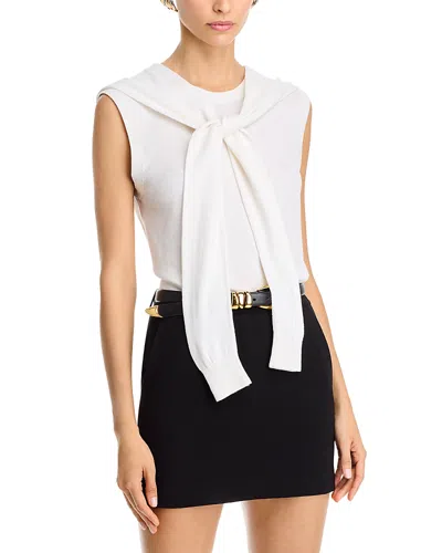 French Connection Tie Neck Sweater In Porcelain Cream