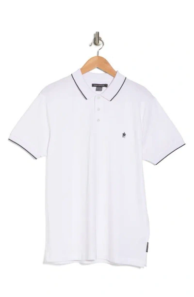 French Connection Tipped Pique Cotton Polo In White