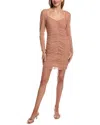 French Connection Toni Ruched Mesh Mini Dress In Brown