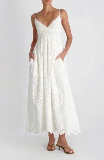 French Connection Trini Eyelet Sleeveless Flared Maxi Dress In White