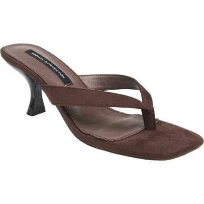 French Connection Trinity Faux Suede Thong Kitten Heel In Brown